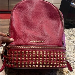 Michael Kors Pink Backpack with Gold Studs